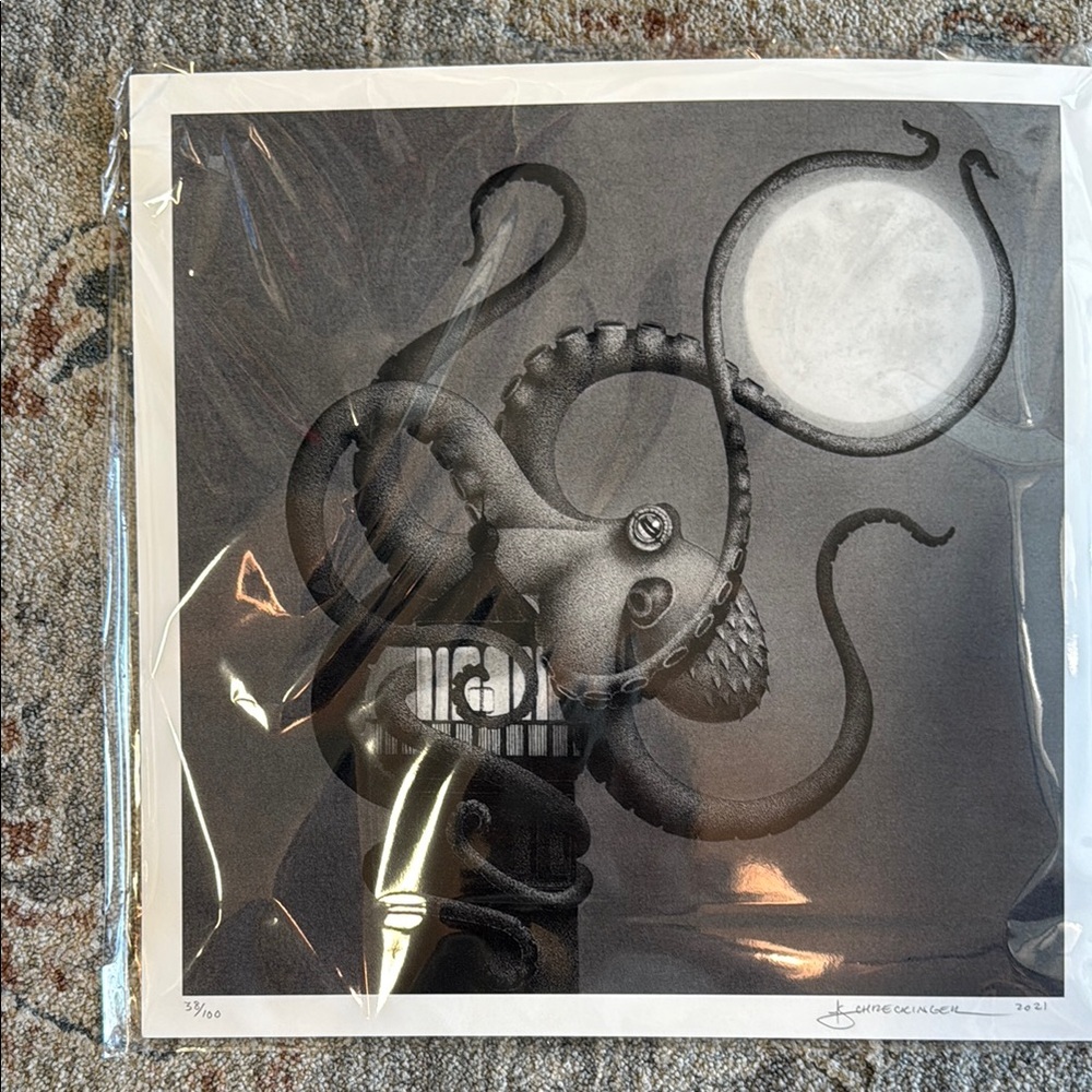 Octopus Art Print in Black and Gray